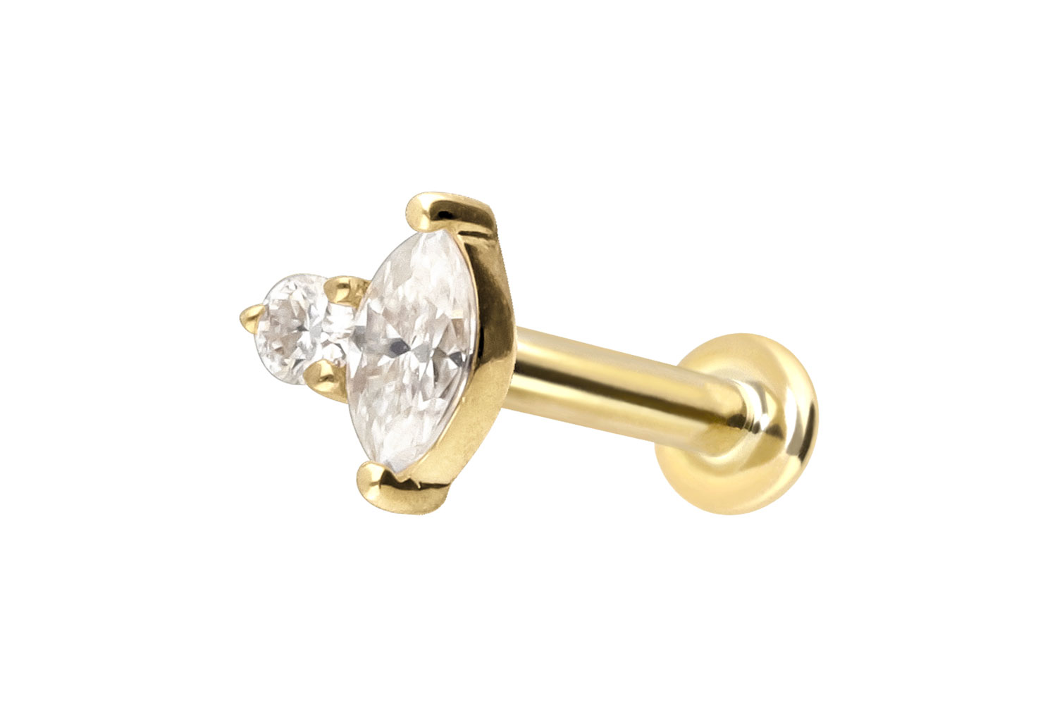 14 Karat Gold Labret Piercing mit Push Fit MOISSANIT-DESIGN
